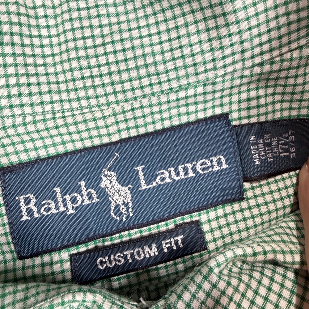 Ralph Lauren Button‎ Down Shirt Mens 17.5 36/37 Green Gingham Custom Fit - Picture 3 of 6